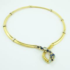 Beni Sung Aquamarine Diamond Sapphire Gold Necklace with Original Drawing
