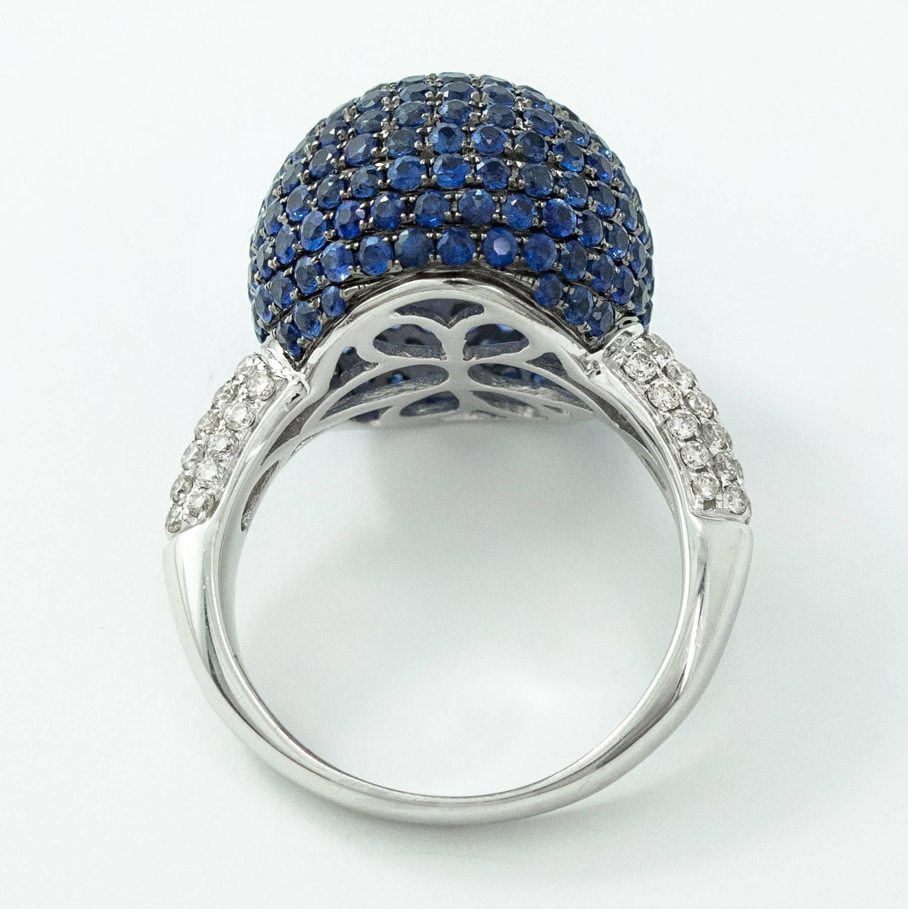 Women's Blue Sapphire Diamond Ball Ring For Sale