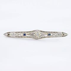 Edwardian Platinum, Diamond and Sapphire Pin