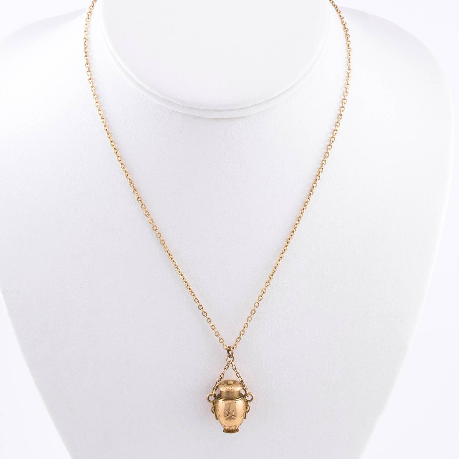 Women's 19th Century Victorian Red Gold Amphora on Chain For Sale