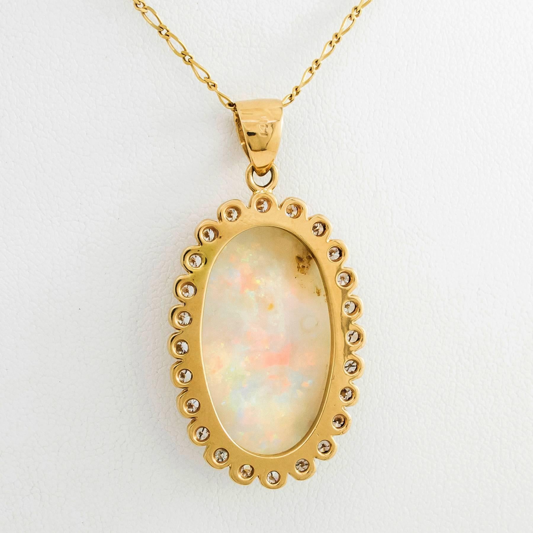 Australian Crystal Opal Diamond and Gold Necklace For Sale 2