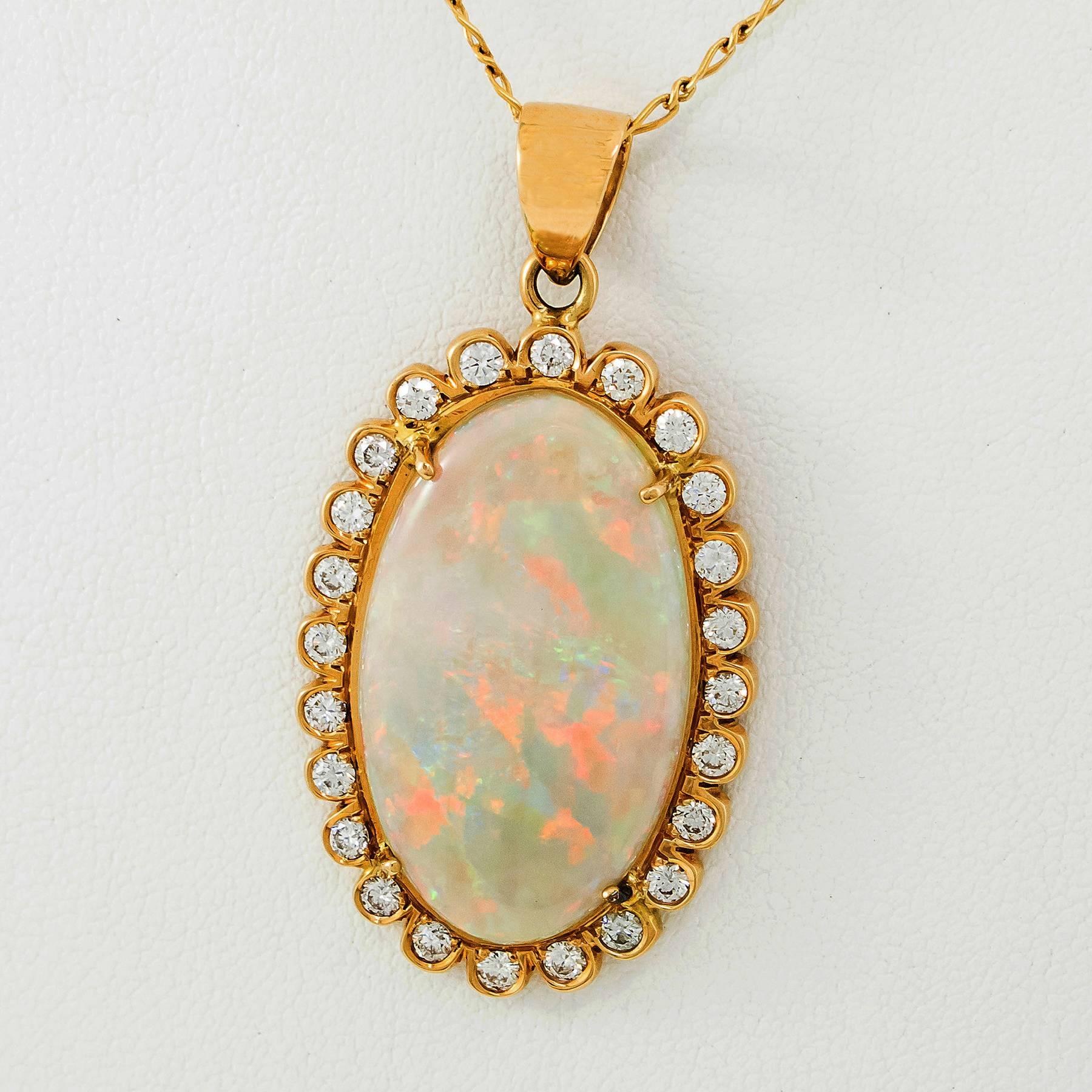 Women's Australian Crystal Opal Diamond and Gold Necklace For Sale