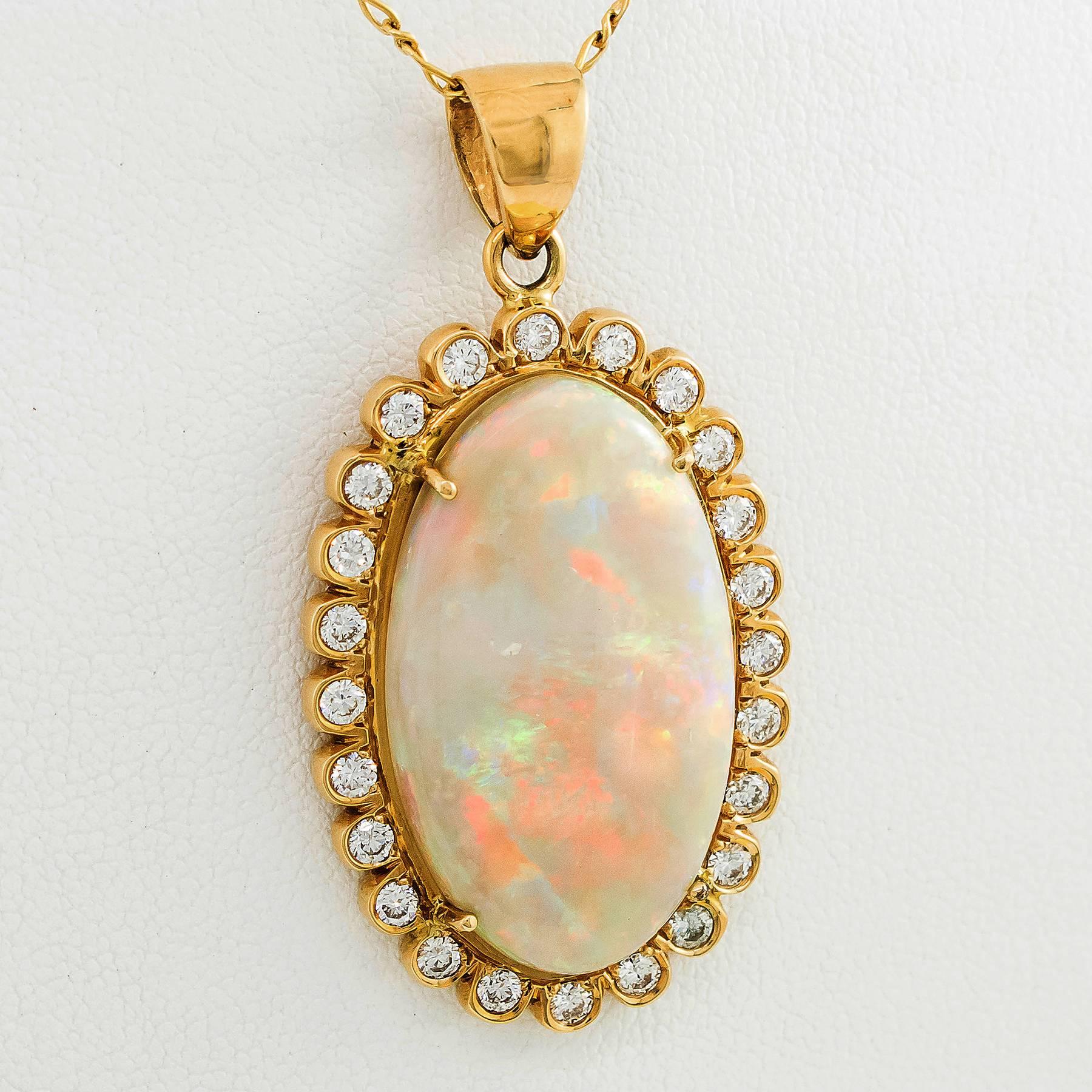 Australian Crystal Opal Diamond and Gold Necklace For Sale 1