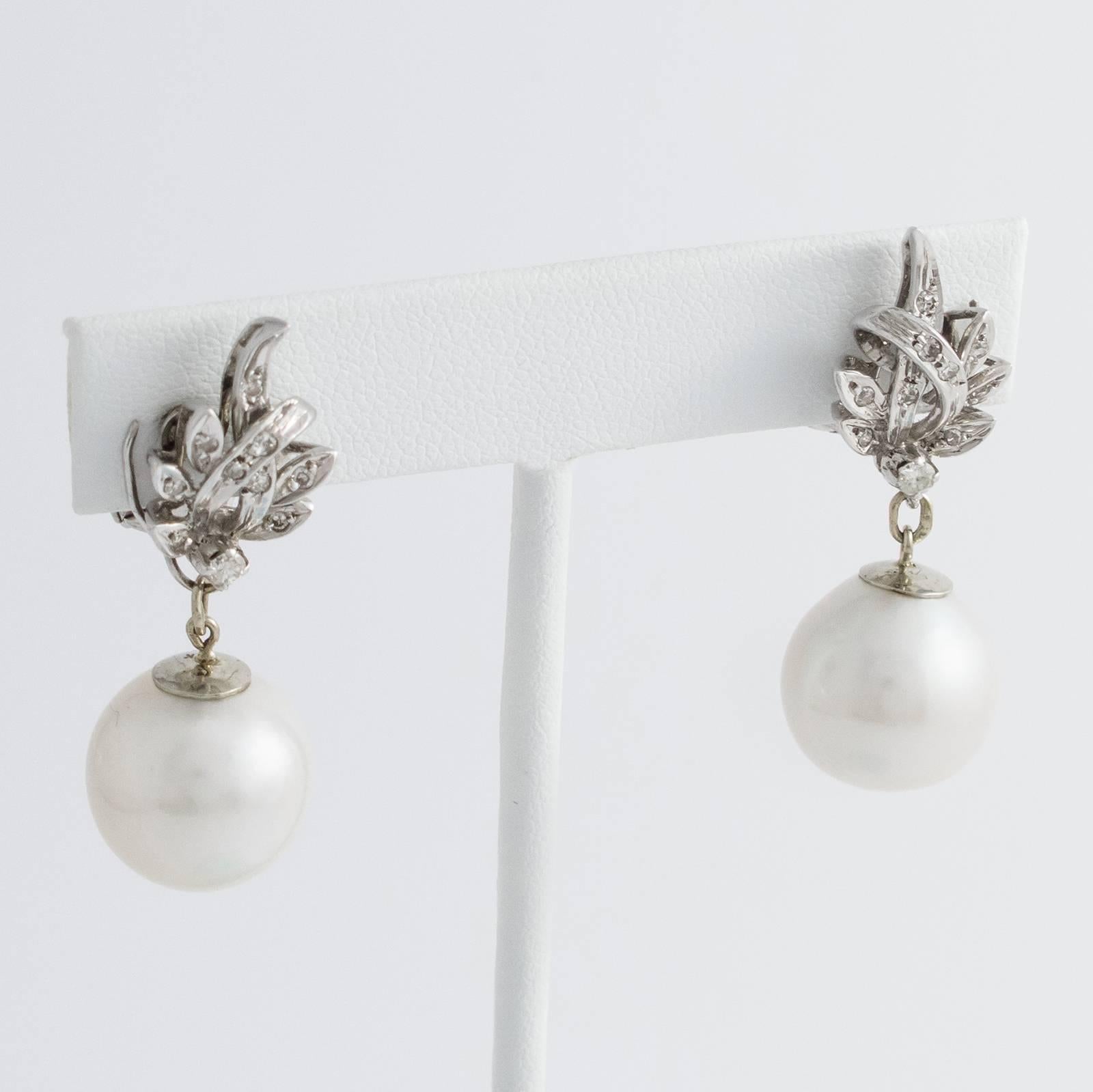 South Sea Pearl Diamond White Gold Convertible Drop Earrings For Sale 1