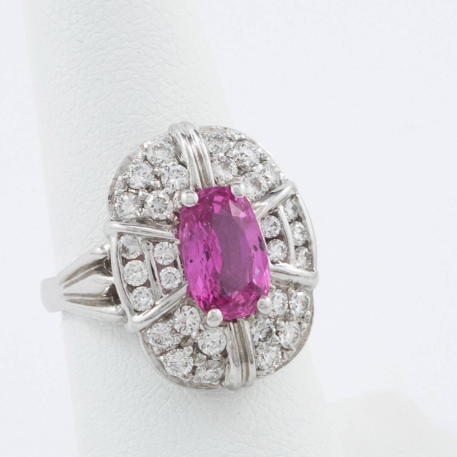 Splendid Pink Sapphire Diamond White Gold Ring For Sale 2