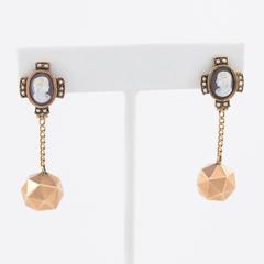 Victorian Cameo Hardstone Red Gold Drop Earrings