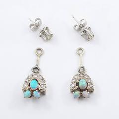 Adorable Diamond Opal Jacket Earrings with Diamond Studs and Opal Diamond Drops