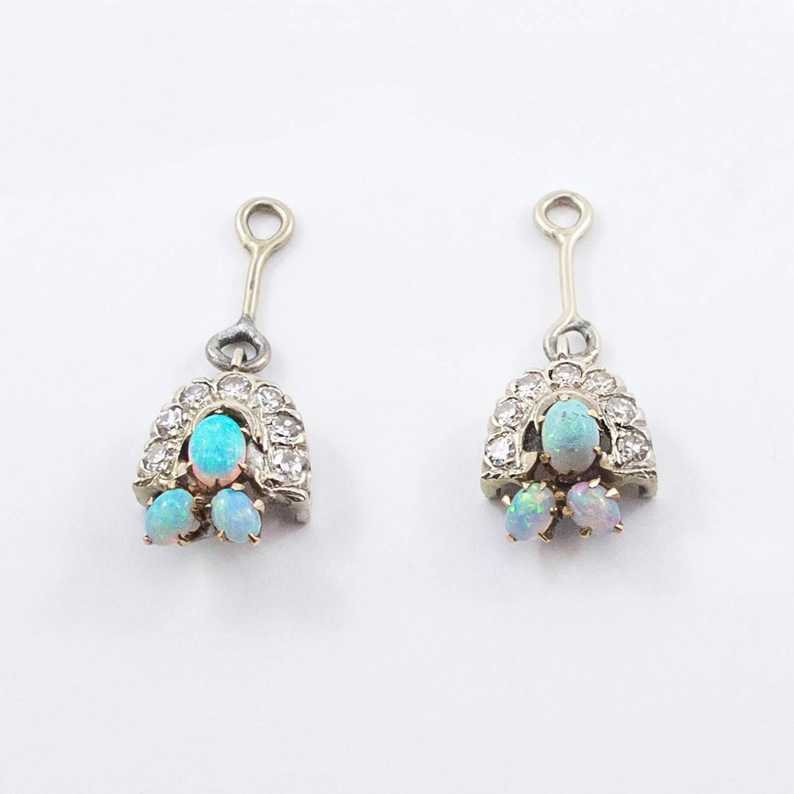 Women's Adorable Diamond Opal Jacket Earrings with Diamond Studs and Opal Diamond Drops For Sale