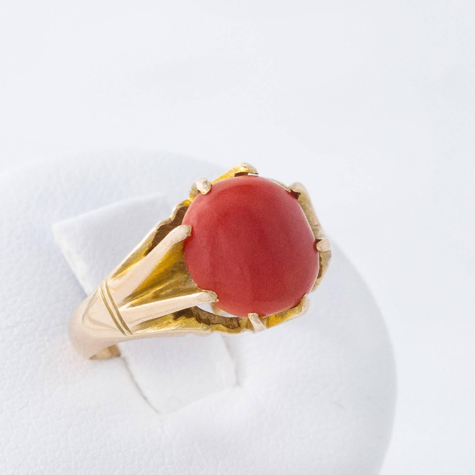 Women's Mediterranean Red Coral Gold Ring