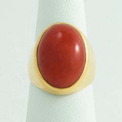 Large Cabochon Sardinian Red Coral Gold Ring