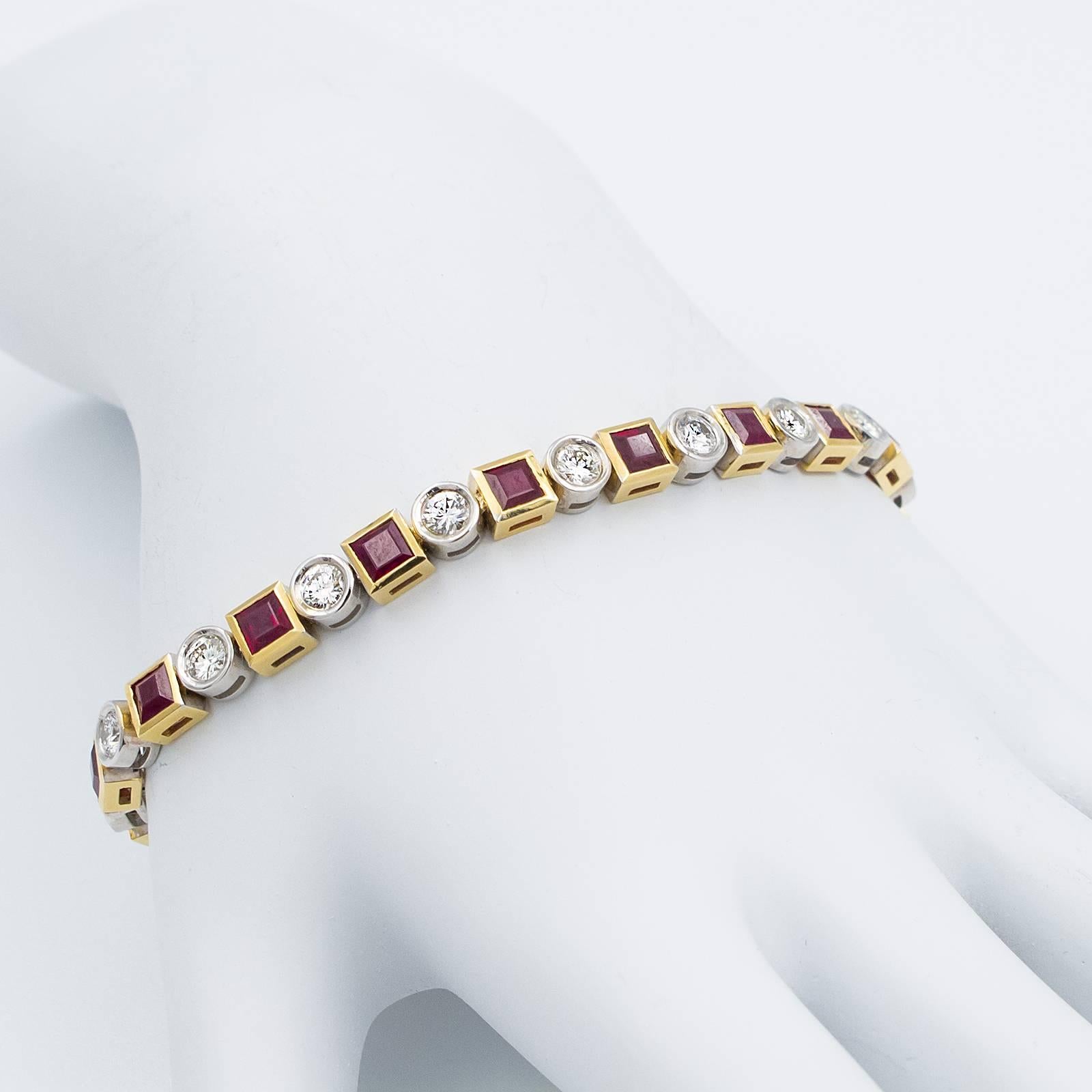 Women's 9.97 Carat Ruby Diamond Gold Bracelet