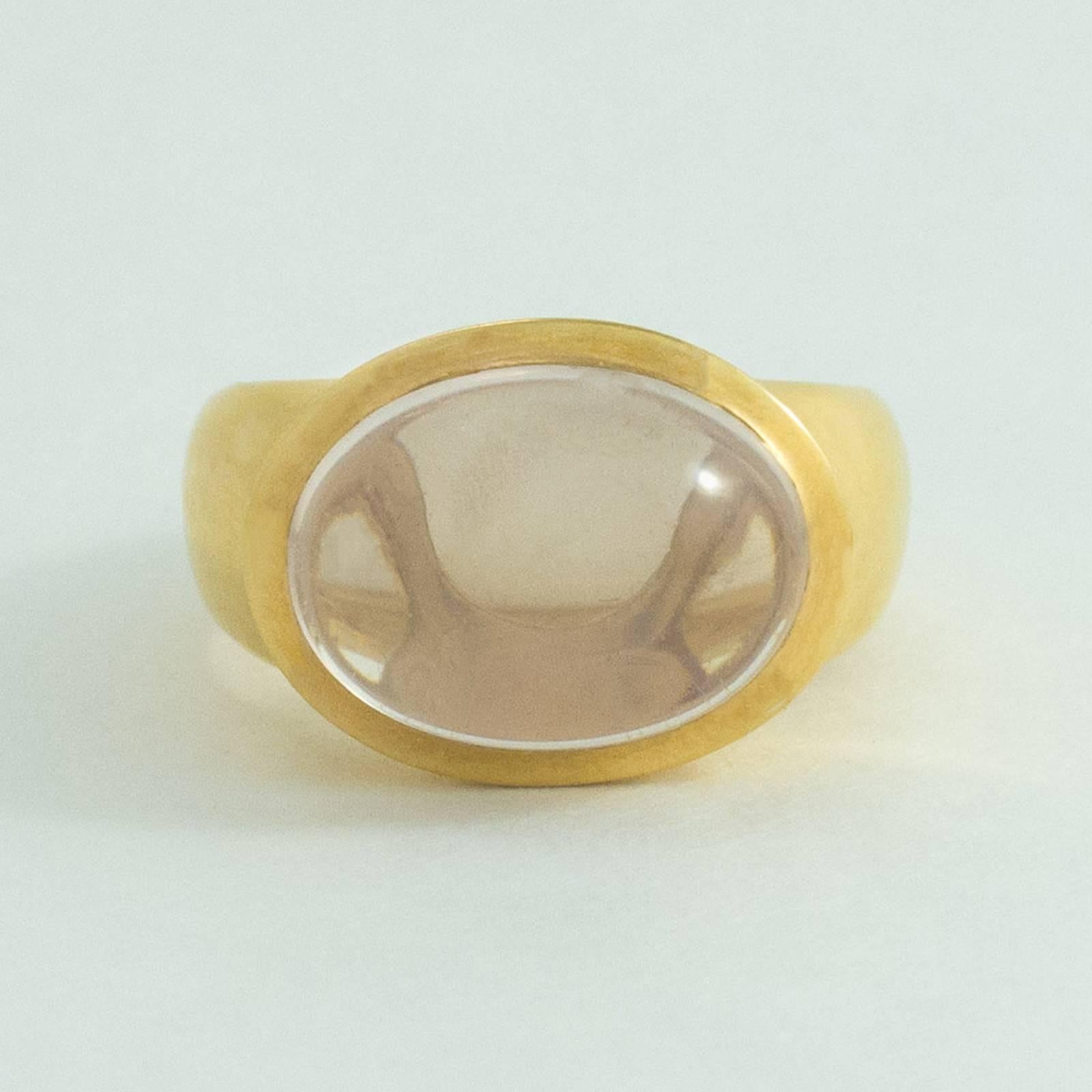 Oval Cut Rock Crystal Yellow Gold Ring