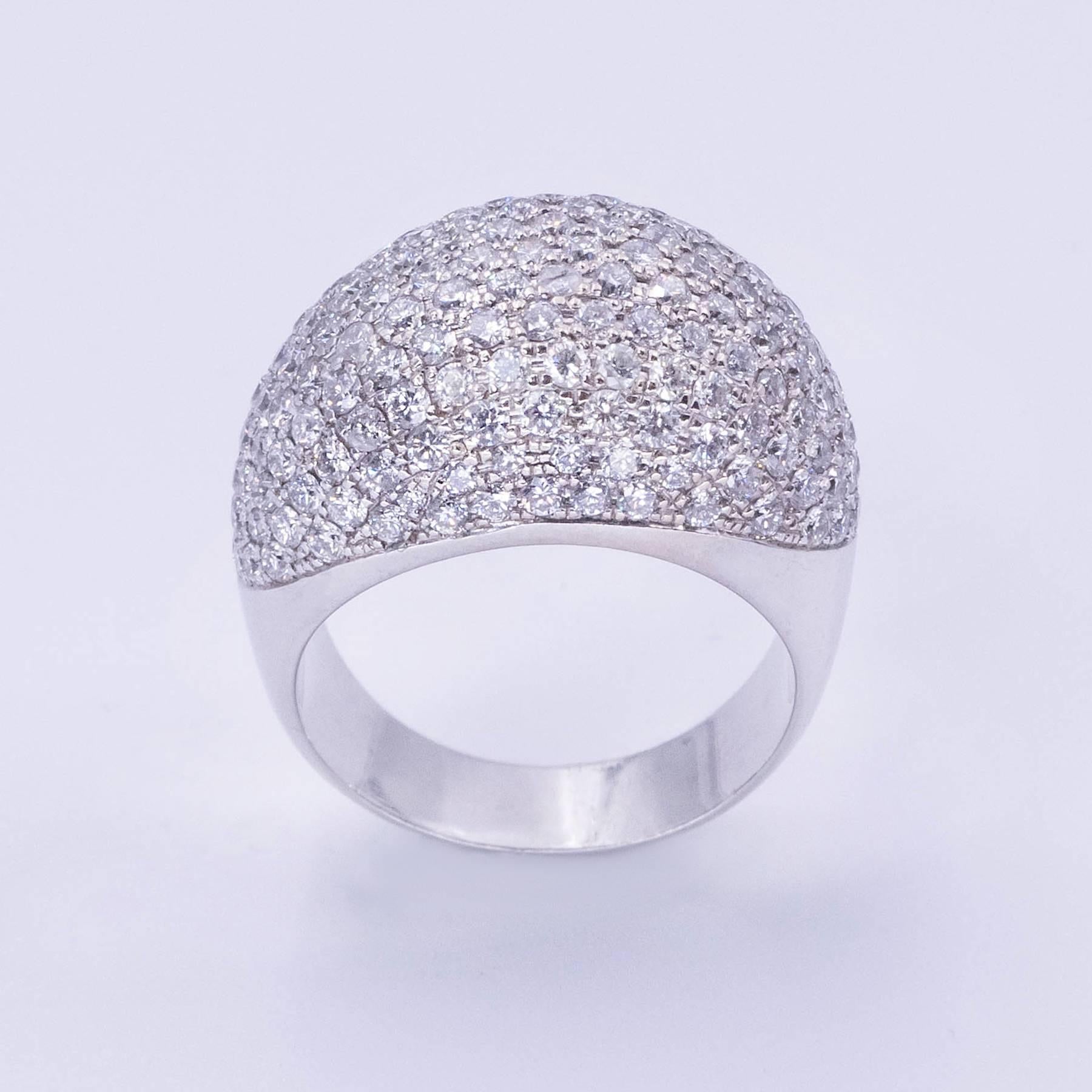 Contemporary Dramatic Pave Diamond Bombe Ring For Sale