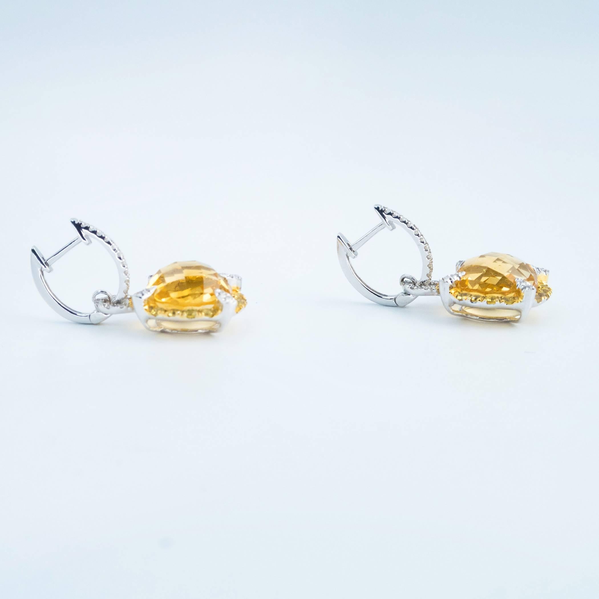 Sumptuous Citrine Diamond White Gold Drop Earrings In Excellent Condition For Sale In Toronto, Ontario