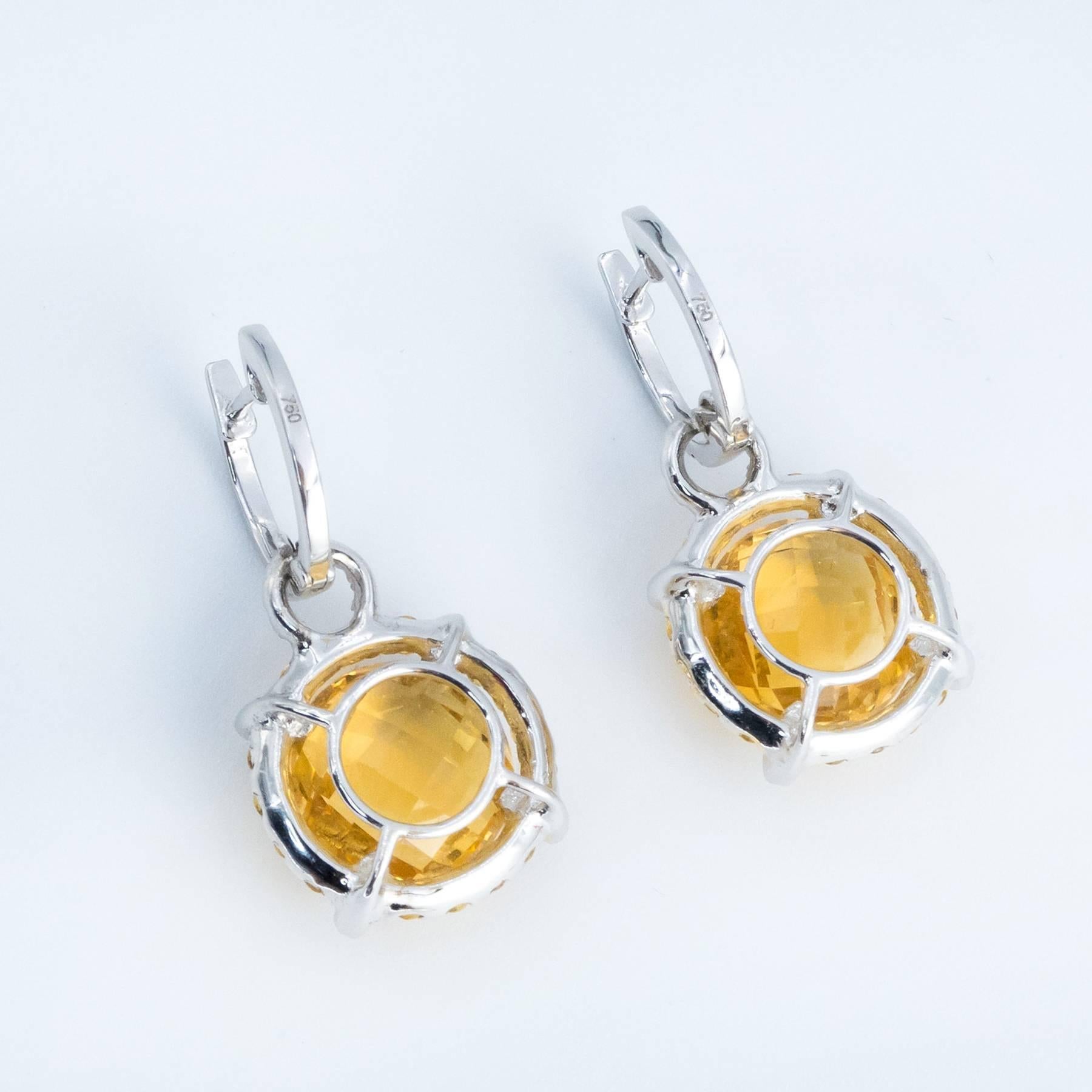 Women's Sumptuous Citrine Diamond White Gold Drop Earrings For Sale