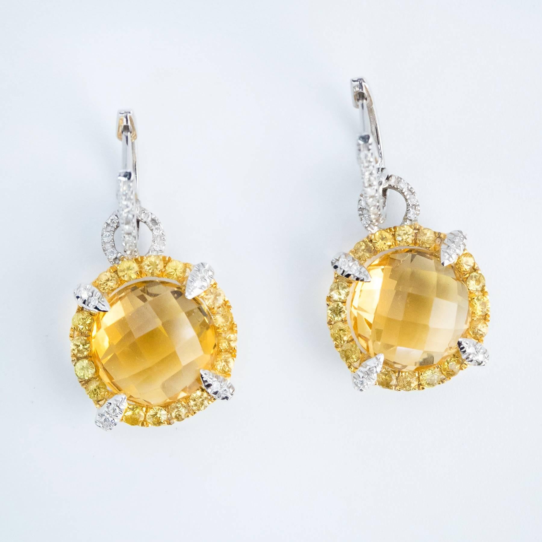 Contemporary Sumptuous Citrine Diamond White Gold Drop Earrings For Sale