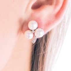 Graceful Cultured Pearl and Diamond Earrings