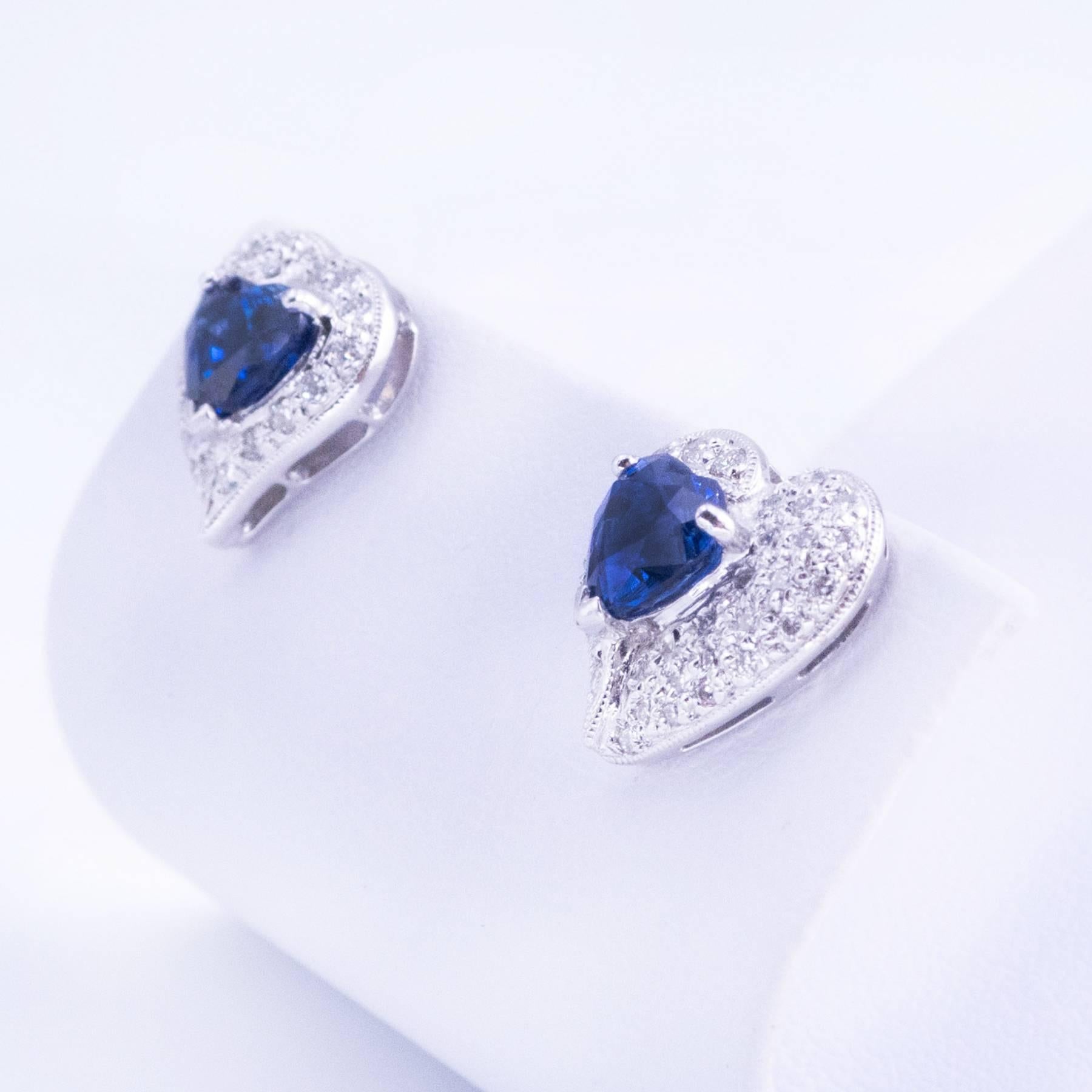 Women's Stunning Blue Sapphire and Diamond Earrings For Sale