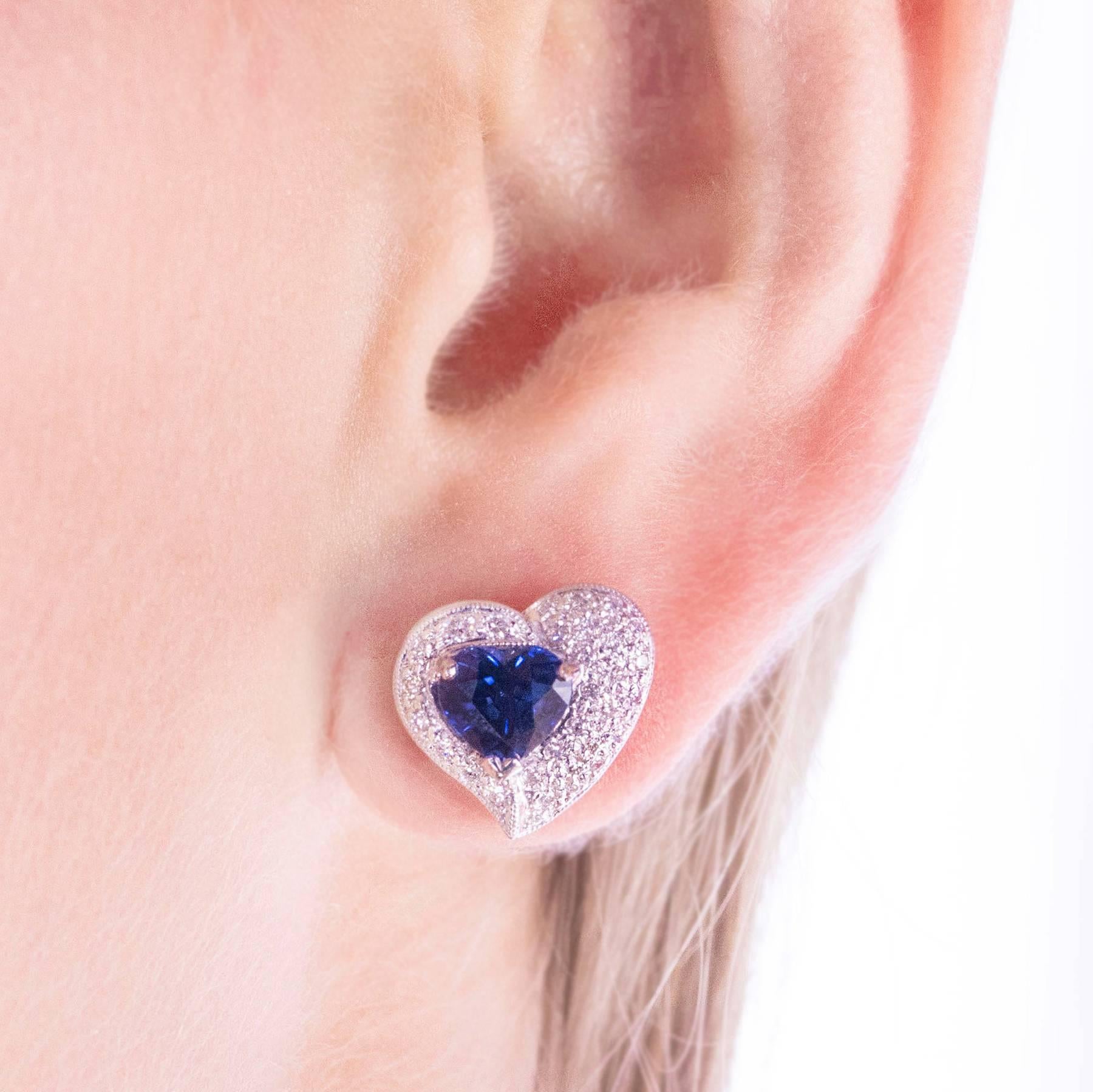 Stunning Blue Sapphire and Diamond Earrings For Sale 1