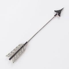 Cartier Art Deco Diamond Onyx Platinum Jabot Pin