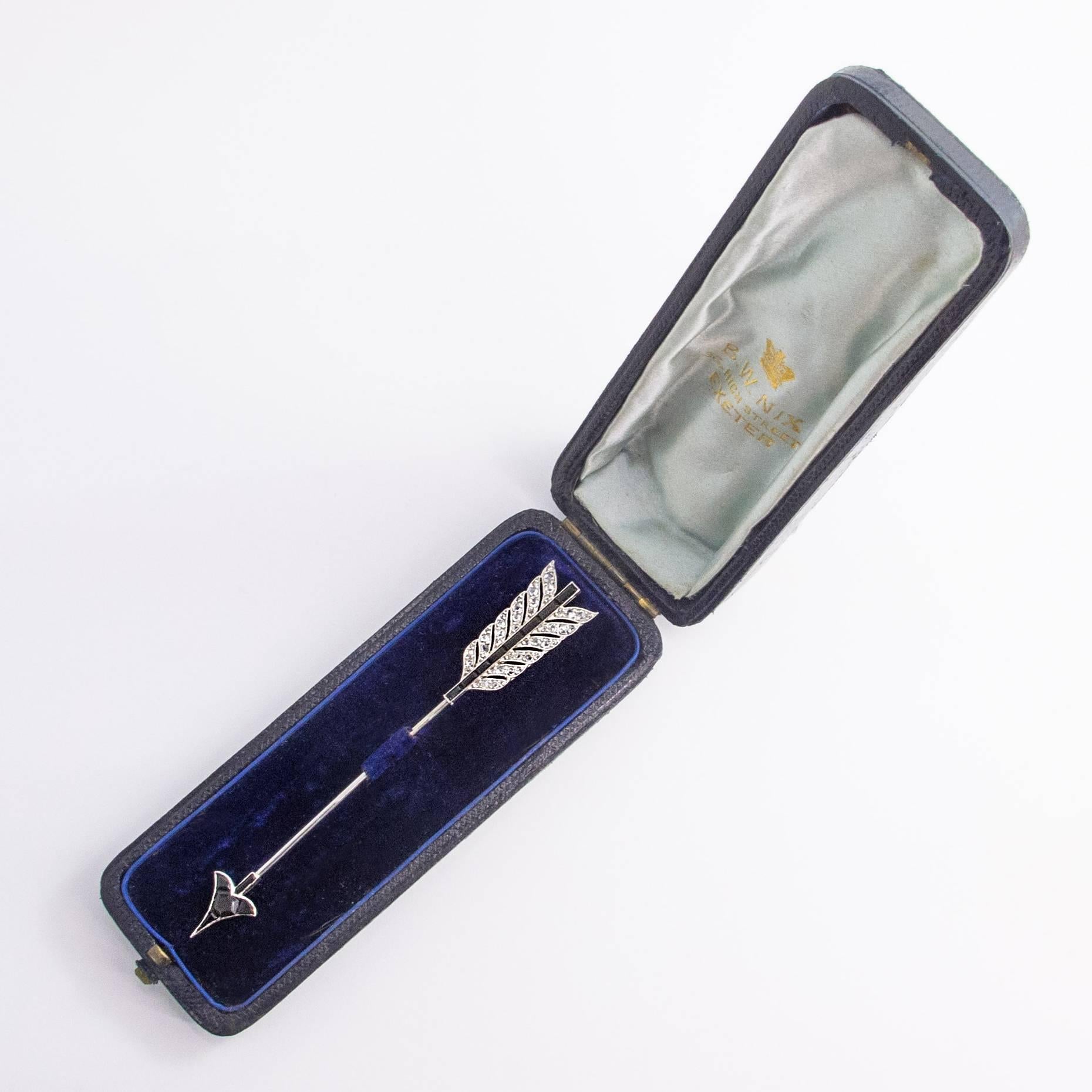 Cartier Art Deco Diamond Onyx Platinum Jabot Pin For Sale 4
