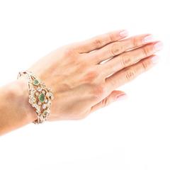 Antique Emerald Diamond Gold Bangle Bracelet