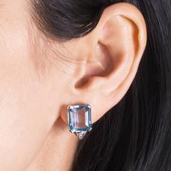 Art Deco Aquamarine and Diamond Earrings set in Platinum