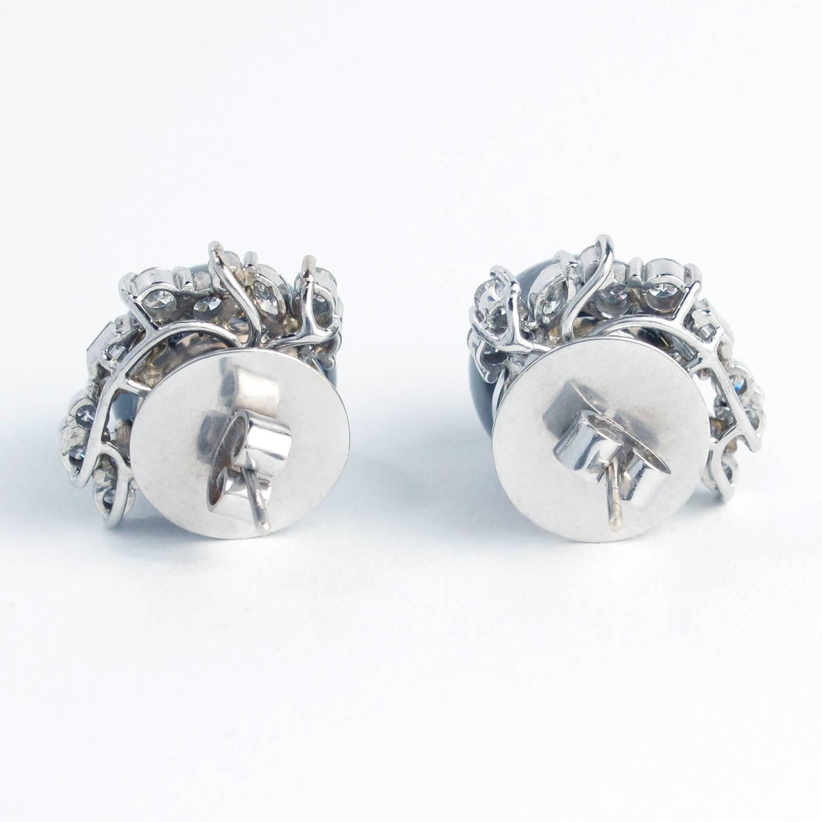 Tahitian Pearl Fancy Cut Diamond White Gold Earrings For Sale 4