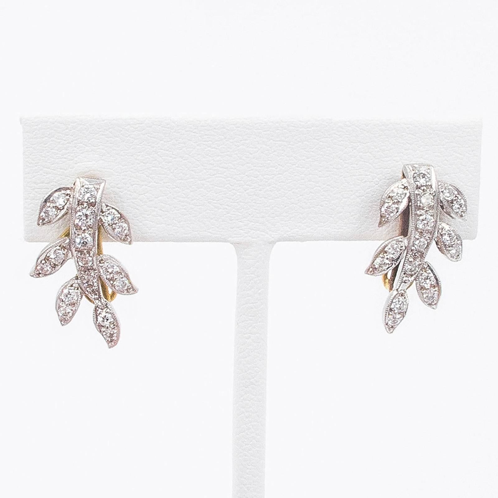 Women's Art Deco Diamond Gold Earrings   For Sale