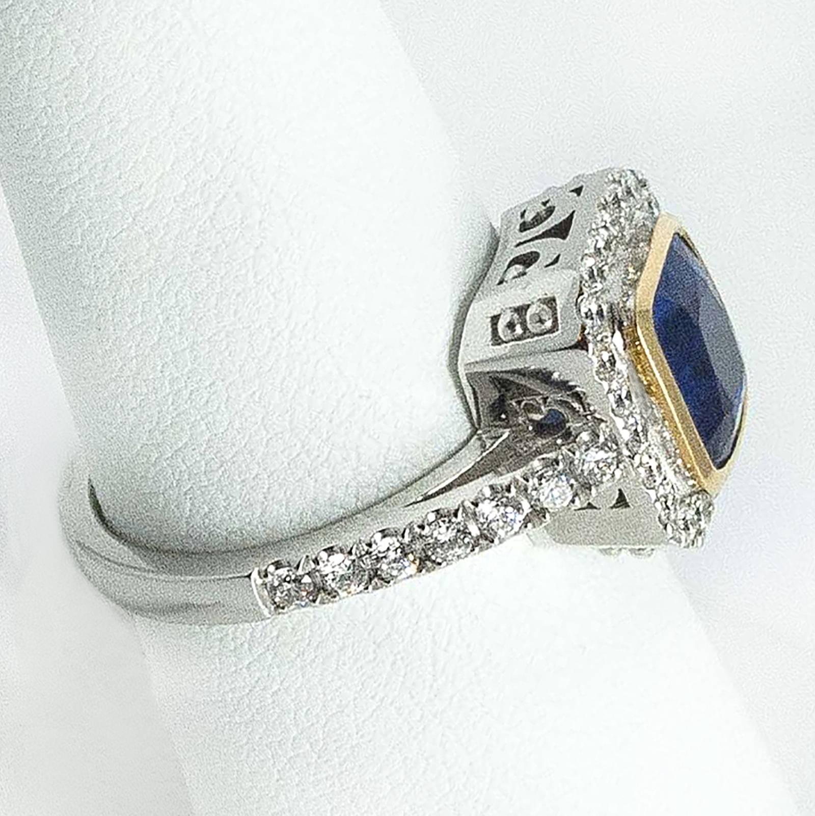 Brilliant Cut Sapphire Diamond and Gold Ring For Sale 4