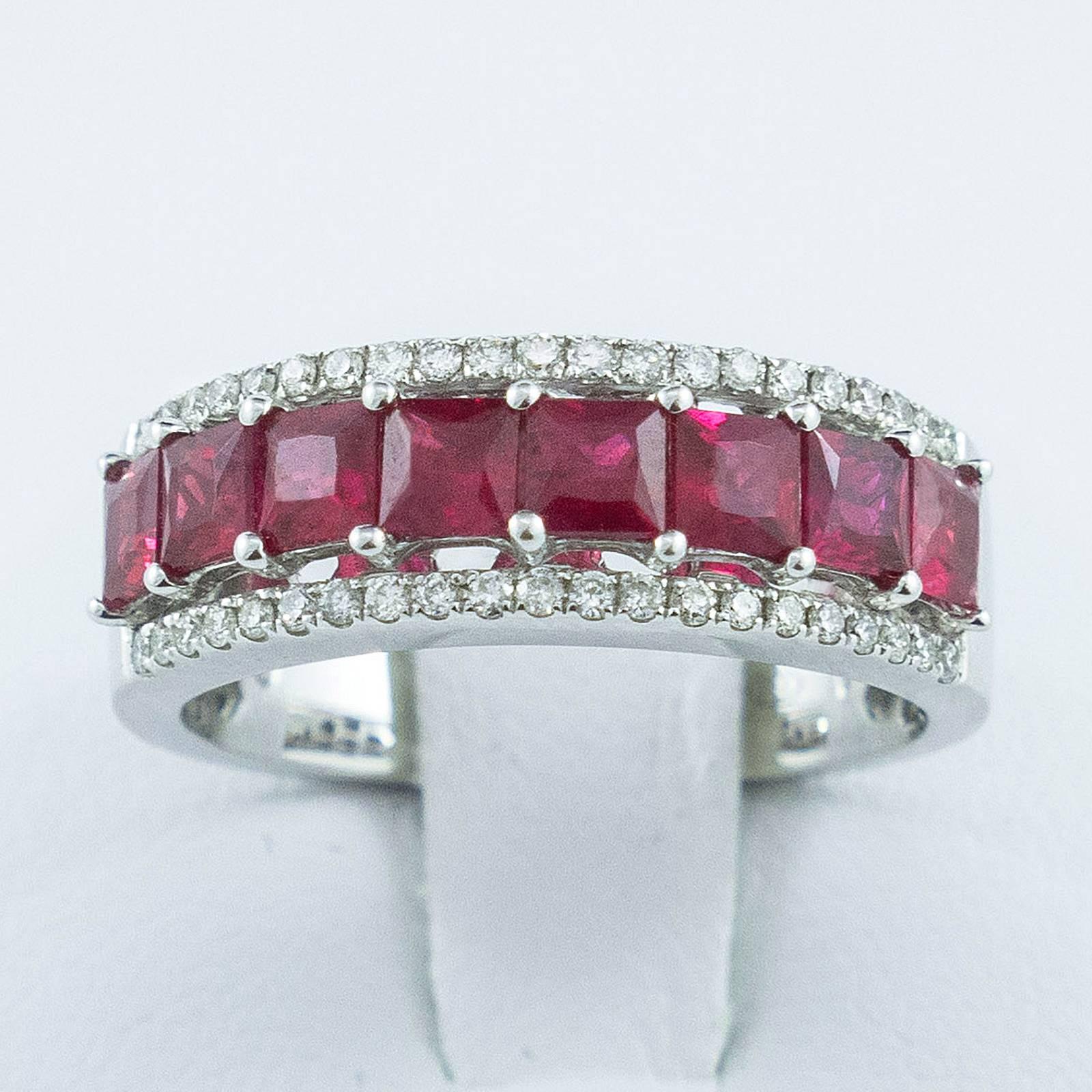 Ruby Diamond  Gold Half Eternity Band Ring In Excellent Condition In Toronto, Ontario