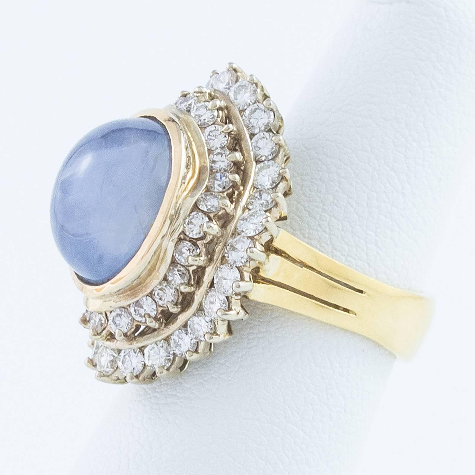 Blue Star Sapphire Diamond Ballerina Style Ring at 1stDibs