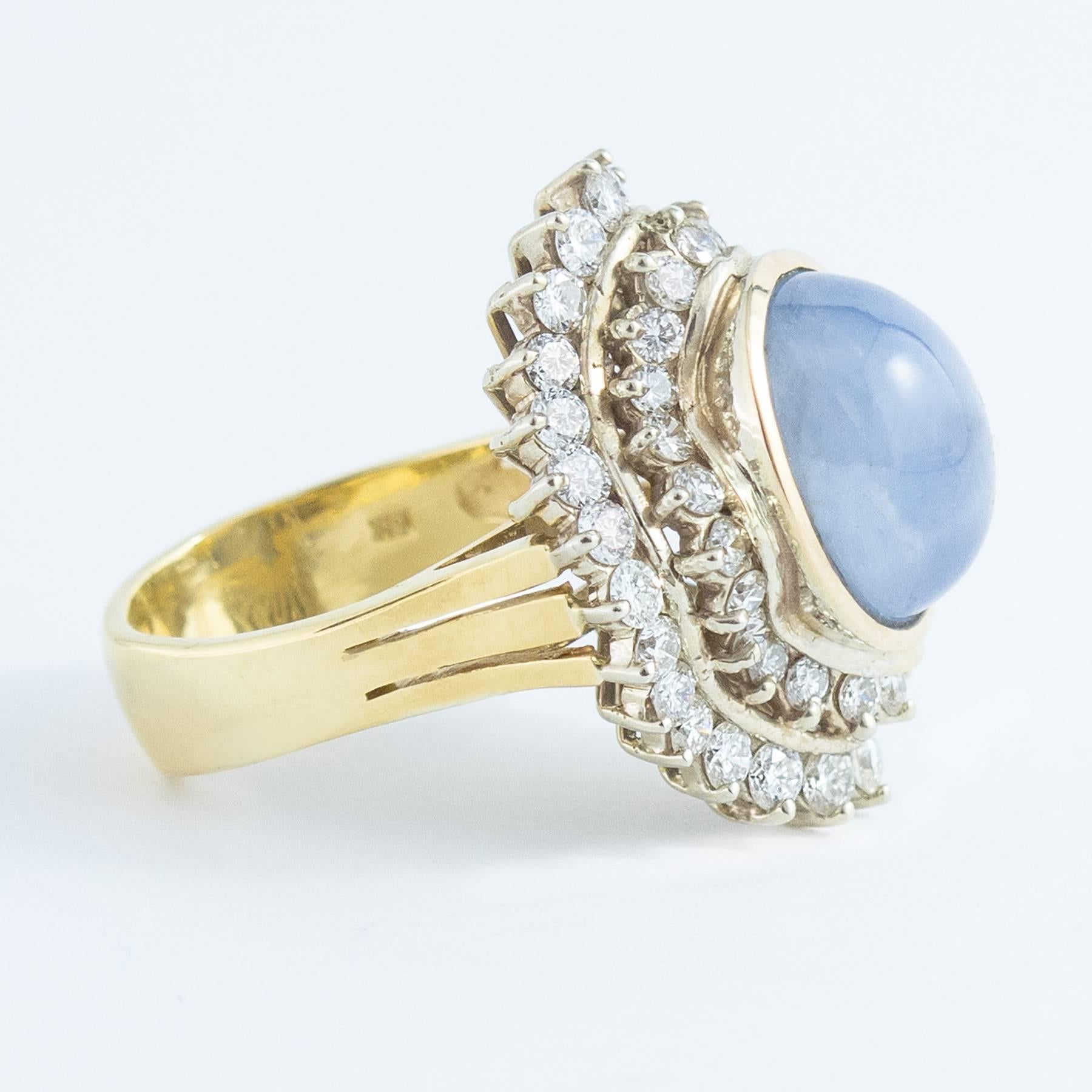 Blue Star Sapphire Diamond Ballerina Style Ring 3