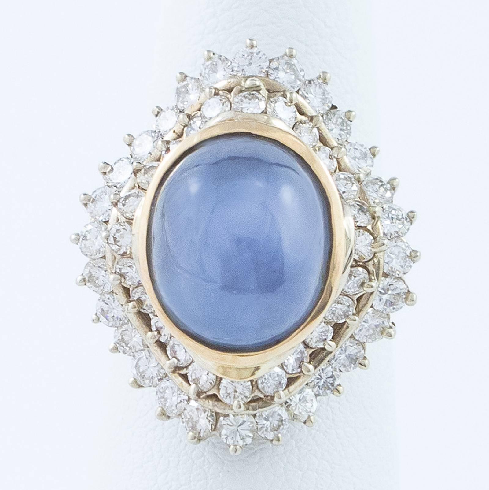 Blue Star Sapphire Diamond Ballerina Style Ring 2