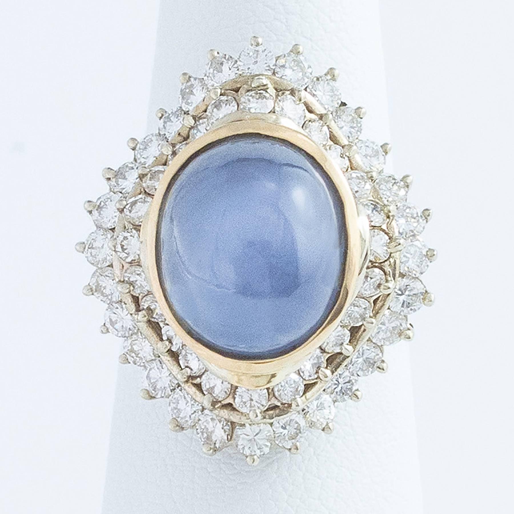 Blue Star Sapphire Diamond Ballerina Style Ring 4
