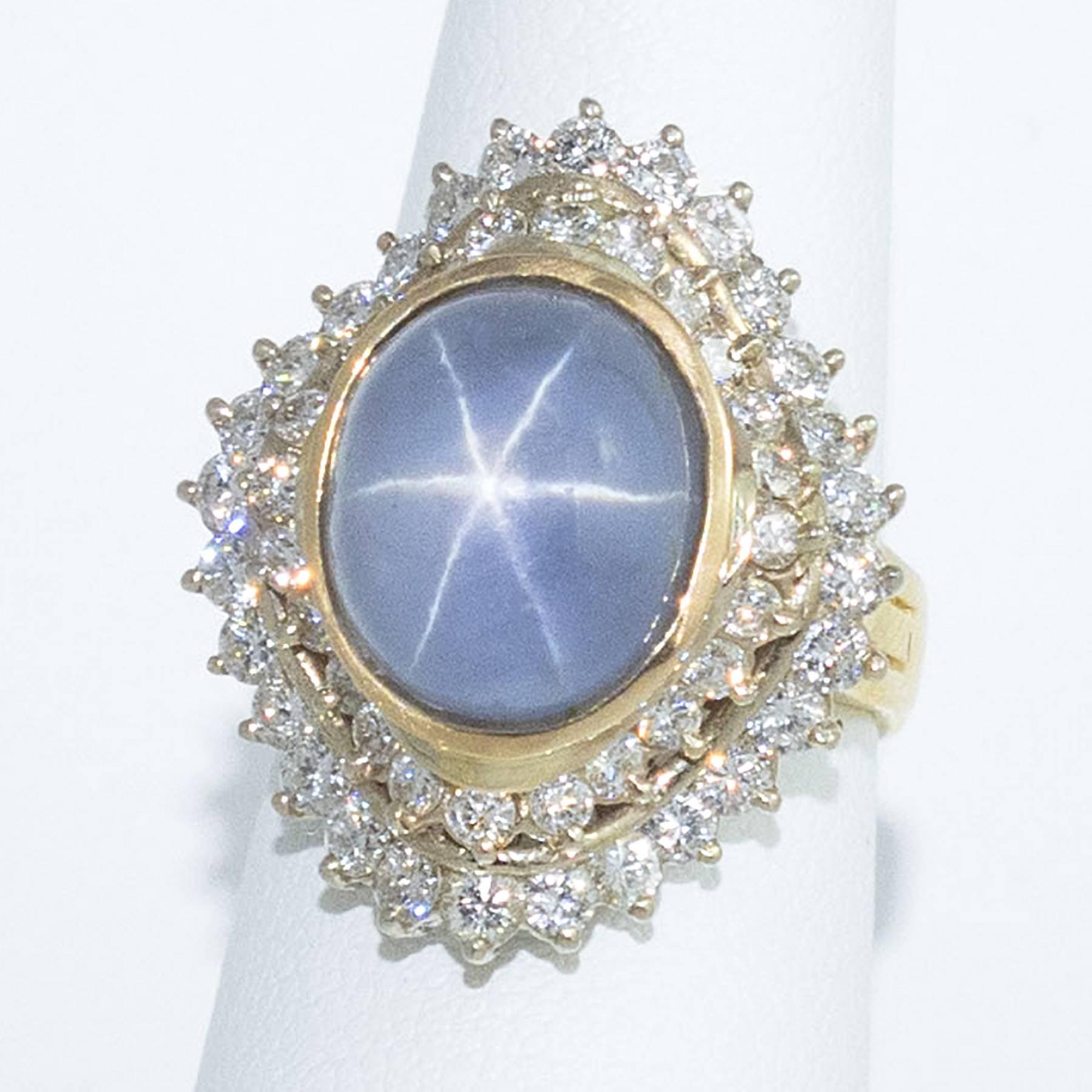Women's Blue Star Sapphire Diamond Ballerina Style Ring