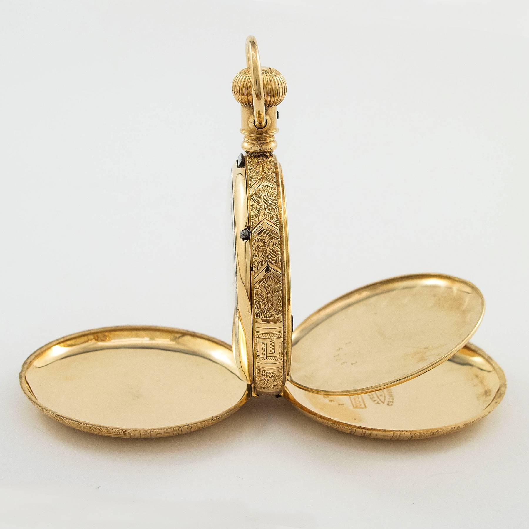Victorian Agassiz Yellow Gold Hunter Case Pocket Watch For Sale 2