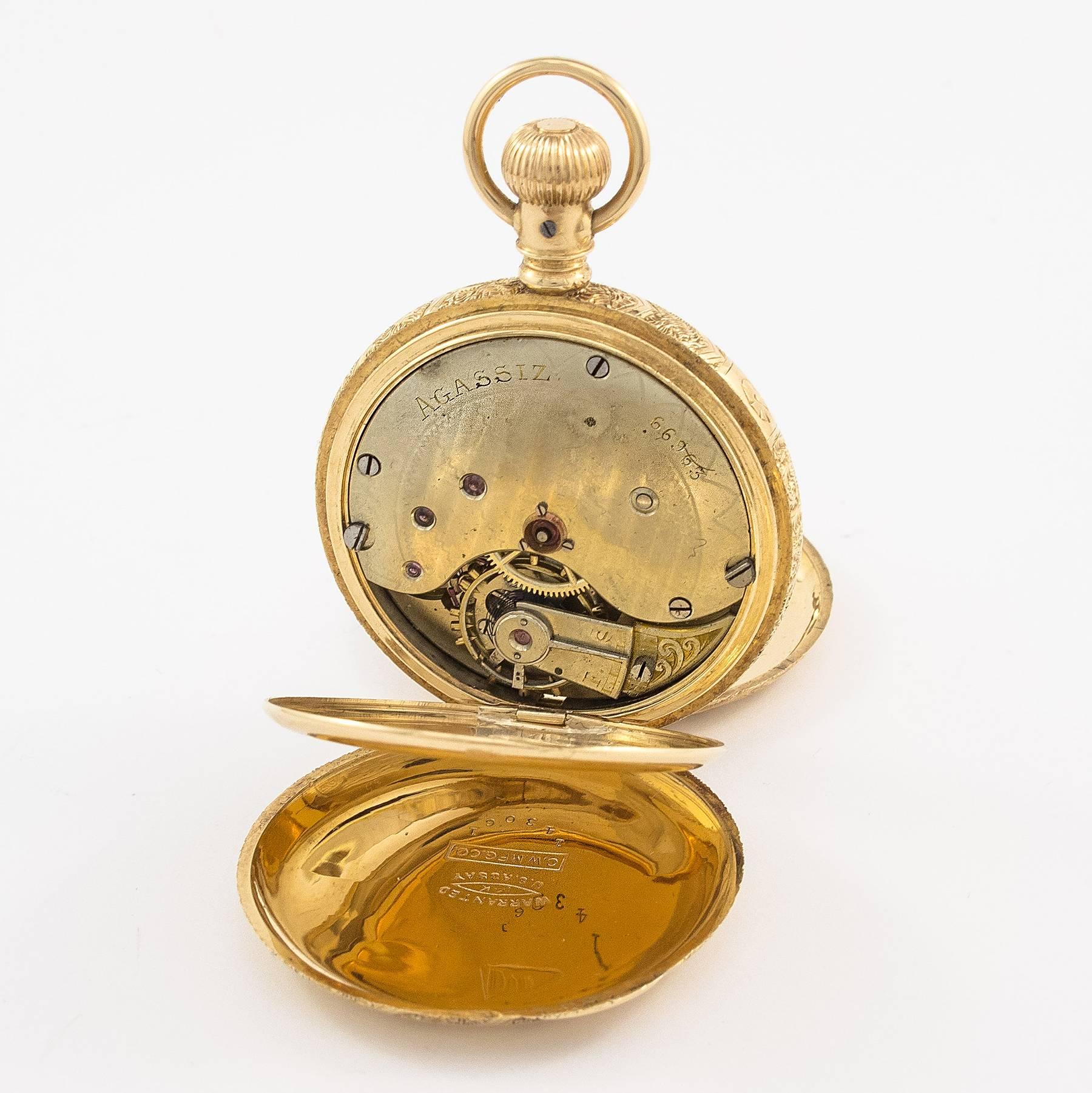 Victorian Agassiz Yellow Gold Hunter Case Pocket Watch For Sale 3