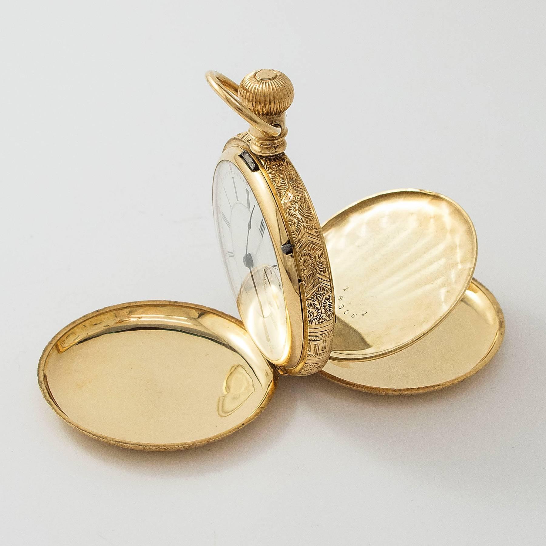 Victorian Agassiz Yellow Gold Hunter Case Pocket Watch In Excellent Condition For Sale In Toronto, Ontario