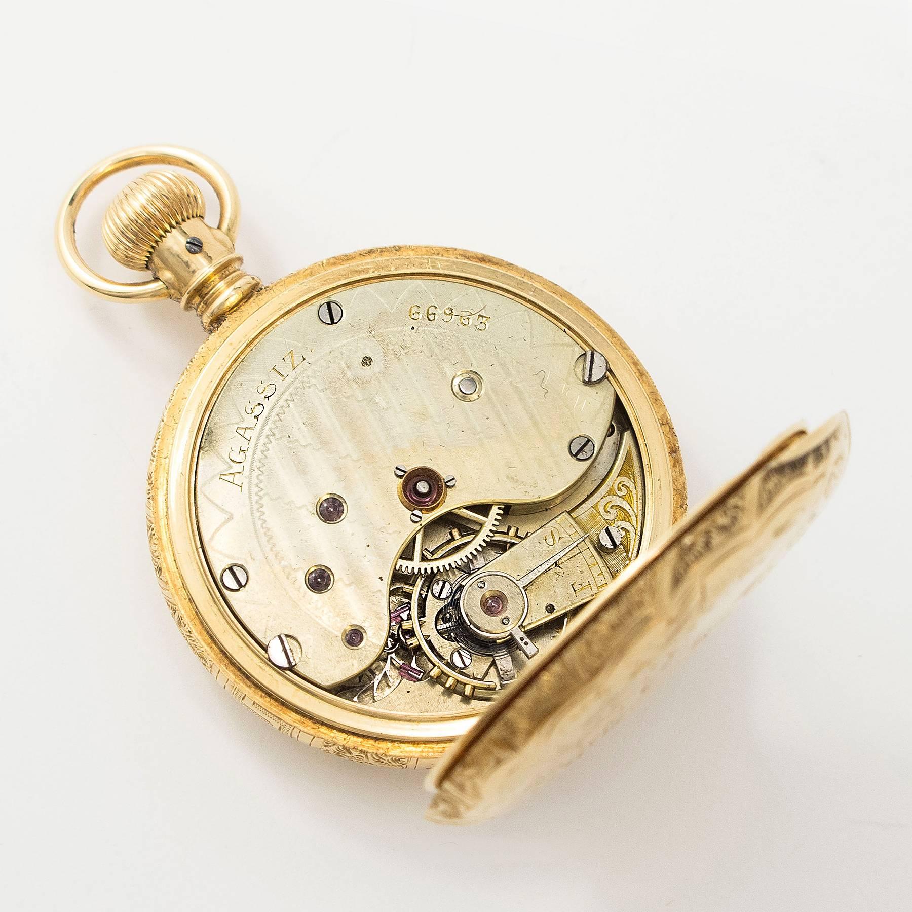 Victorian Agassiz Yellow Gold Hunter Case Pocket Watch For Sale 1