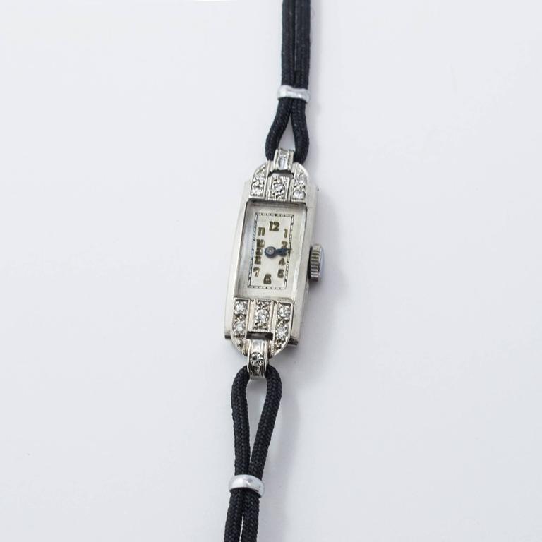 Art Deco Ladies Platinum Diamond Wristwatch For Sale at 1stDibs
