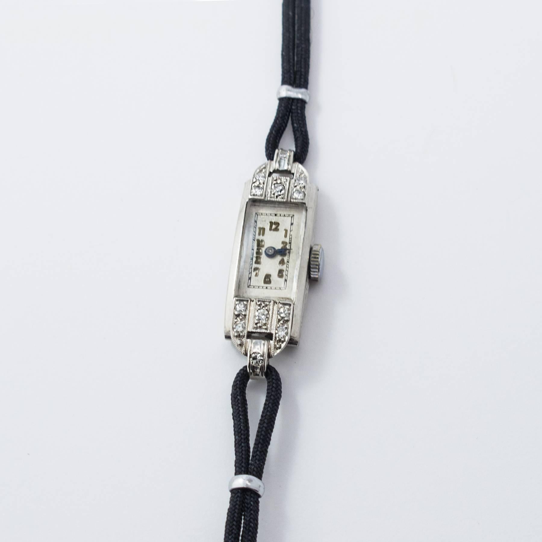 Art Deco Ladies Platinum Diamond Wristwatch For Sale 1