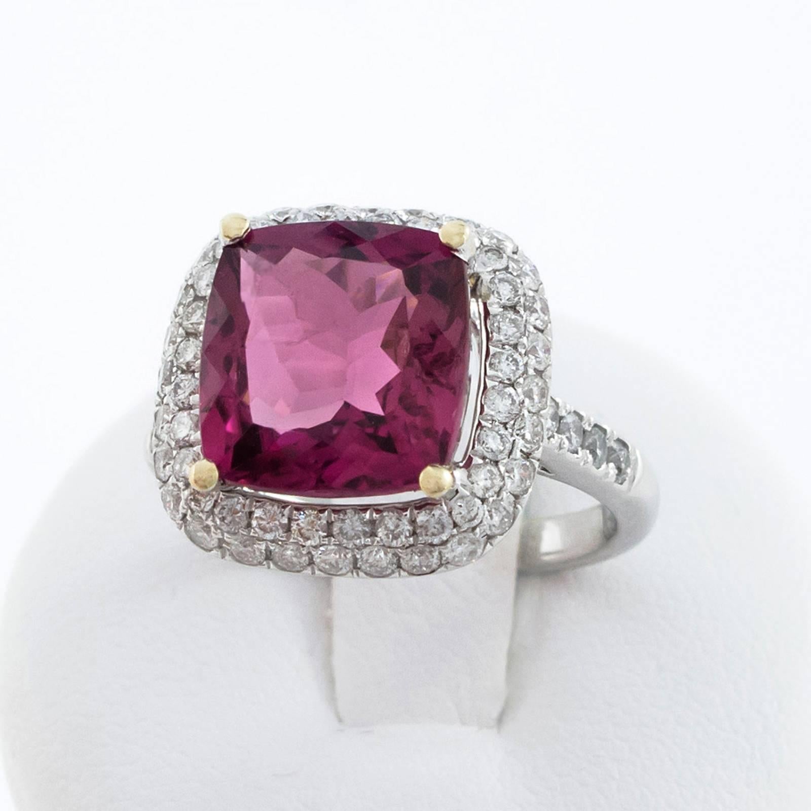 Women's Fine Tourmaline Diamond Ring Set in Platinum For Sale