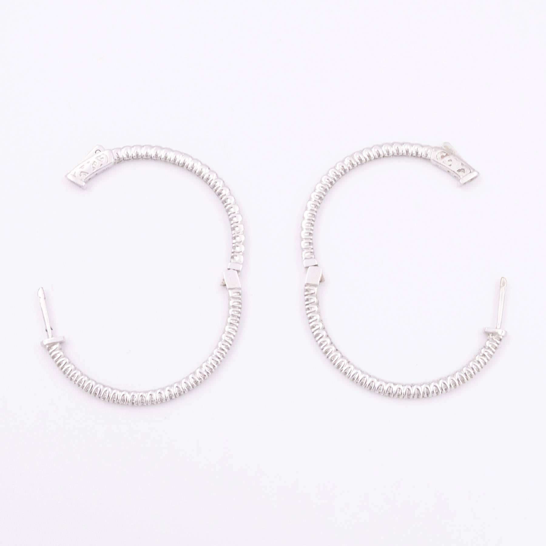GIA Certified Diamond Hoop Earrings in White Gold For Sale 2