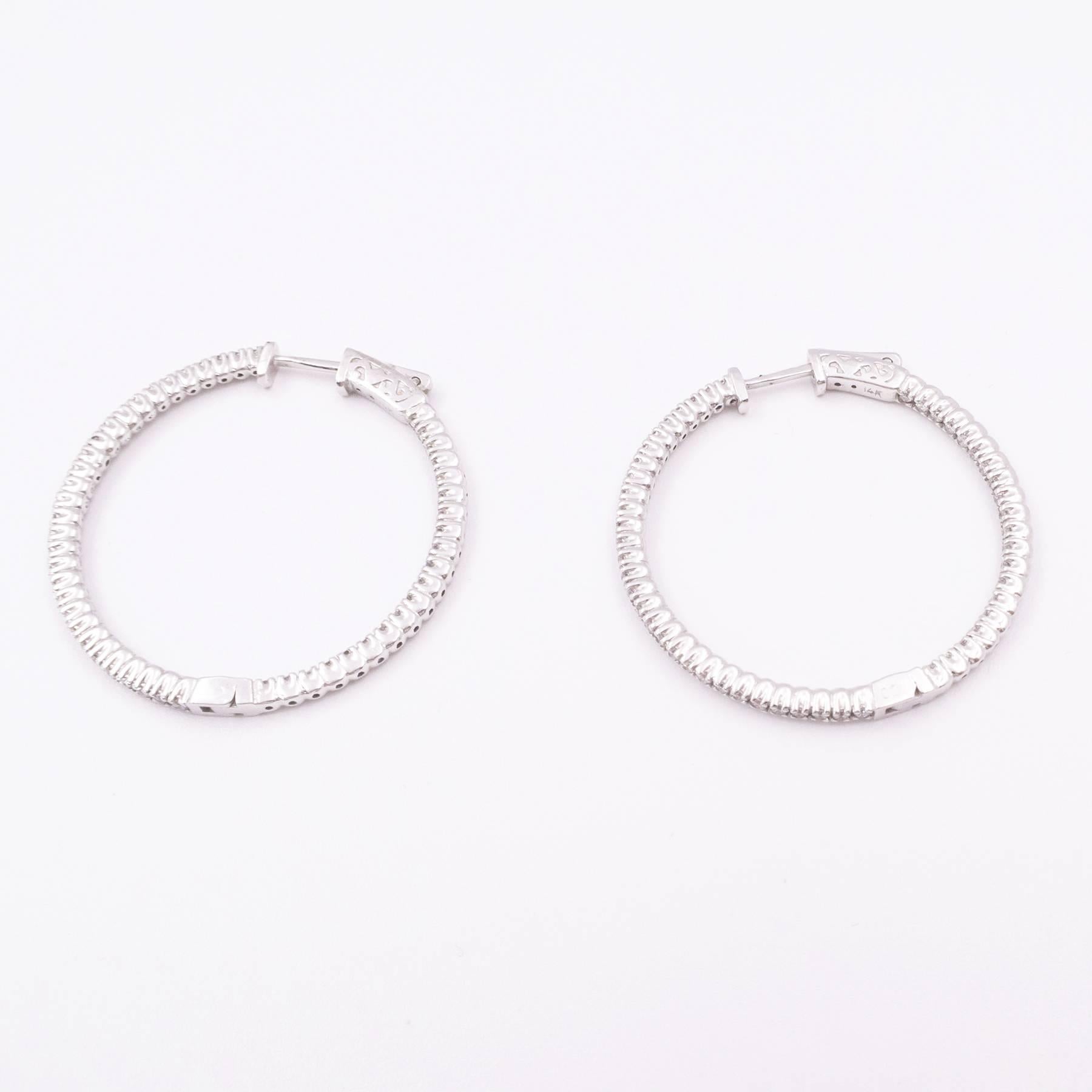 GIA Certified Diamond Hoop Earrings in White Gold For Sale 3