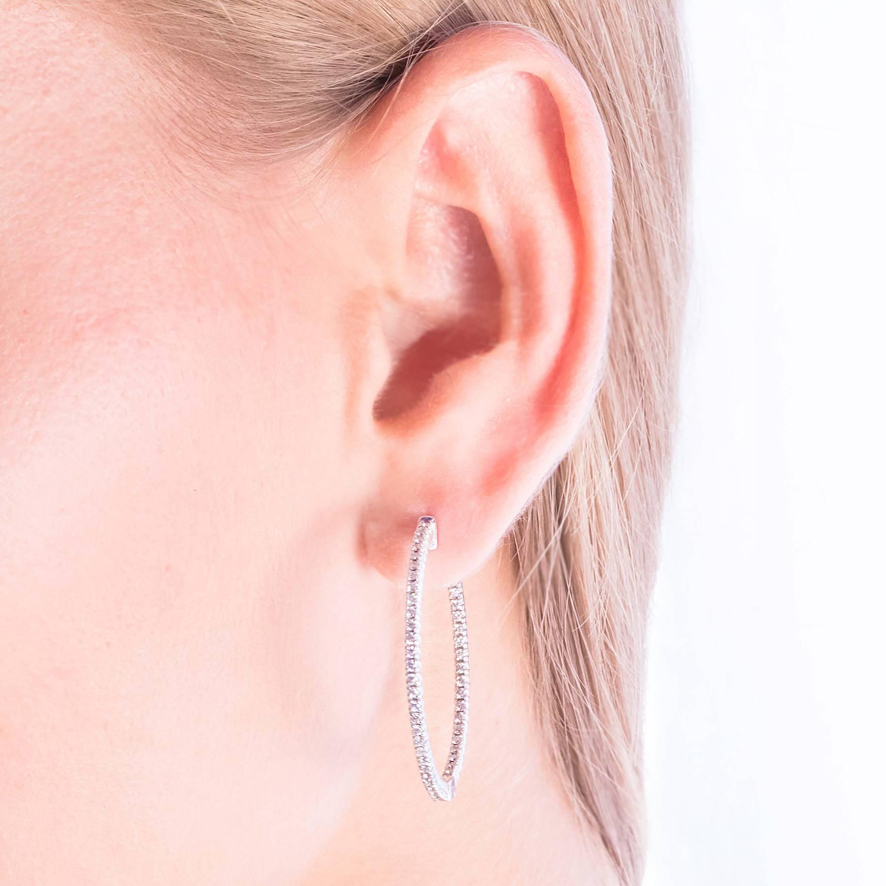 GIA Certified Diamond Hoop Earrings in White Gold For Sale 1