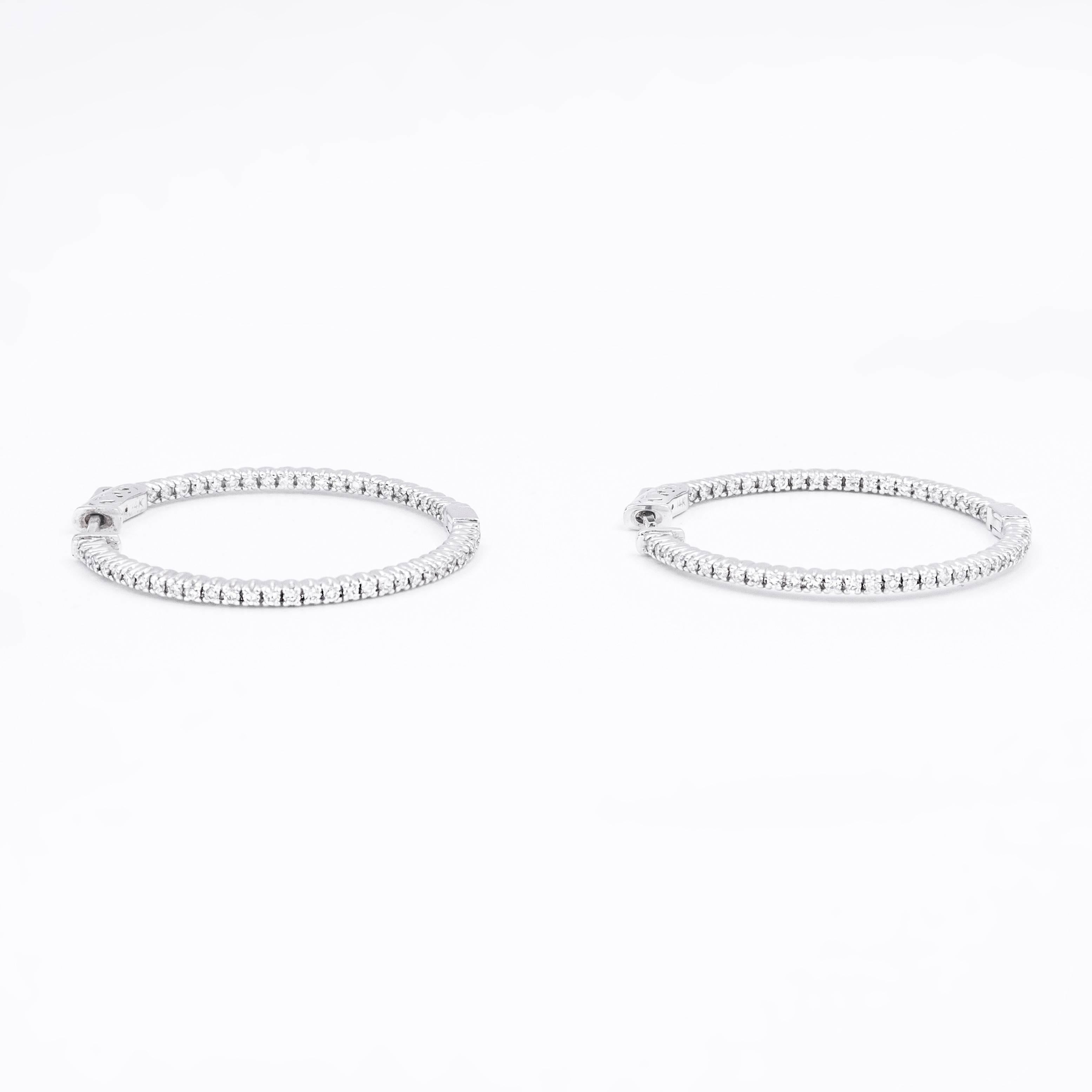 Contemporary GIA Certified Diamond Hoop Earrings in White Gold For Sale
