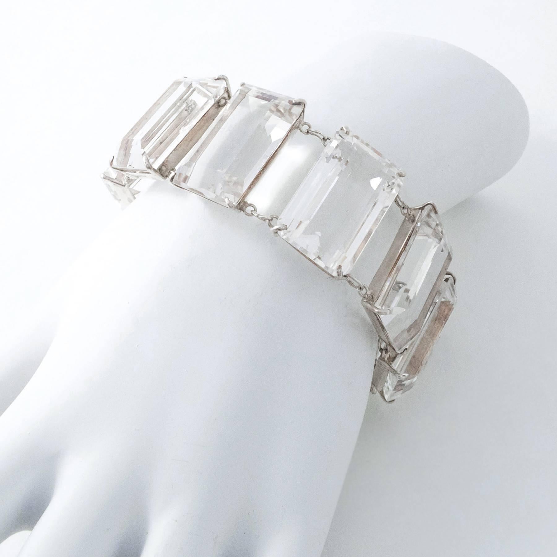 Fabulous Art Deco Rock Crystal Quartz and Sterling Silver Bracelet For Sale 1