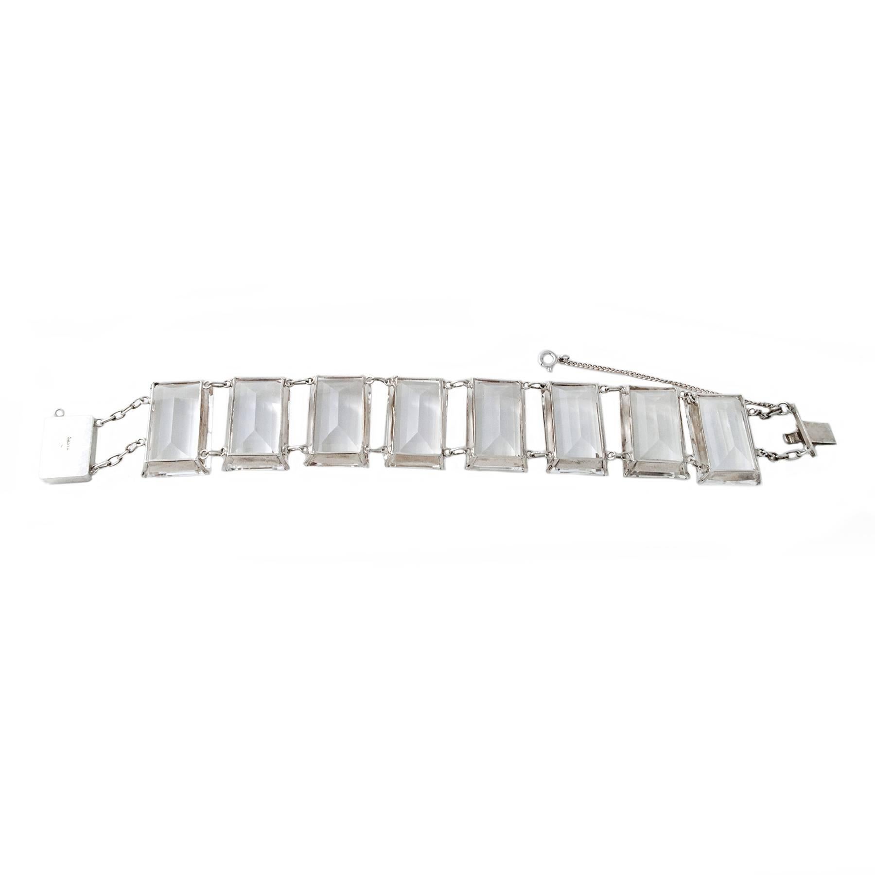 Fabulous Art Deco Rock Crystal Quartz and Sterling Silver Bracelet In Excellent Condition For Sale In Toronto, Ontario