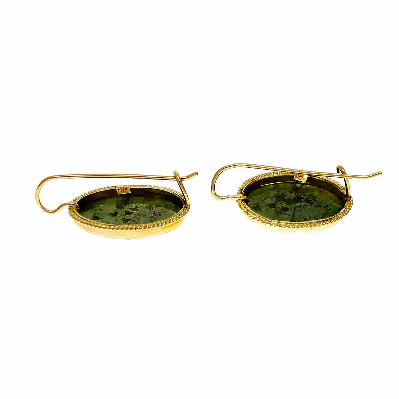 Retro Natural Jadeite Jade Gold Earrings